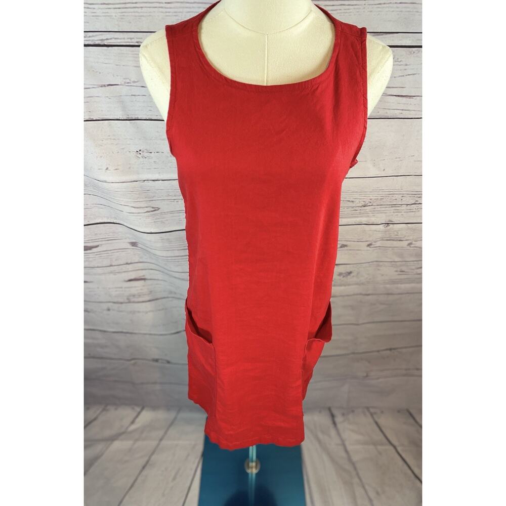 Halston Red Linen Blend Shift Dress Small Sleeveless Pocket Dress - Picture 2 of 7